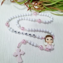 Terço Infantil personalizado rosa com nome