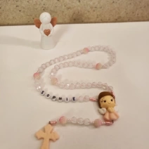 Terço Infantil com nome branco e rosa