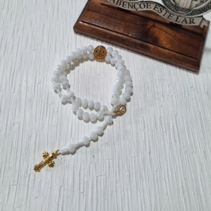 Pulseira Terço branca e dourada São Bento